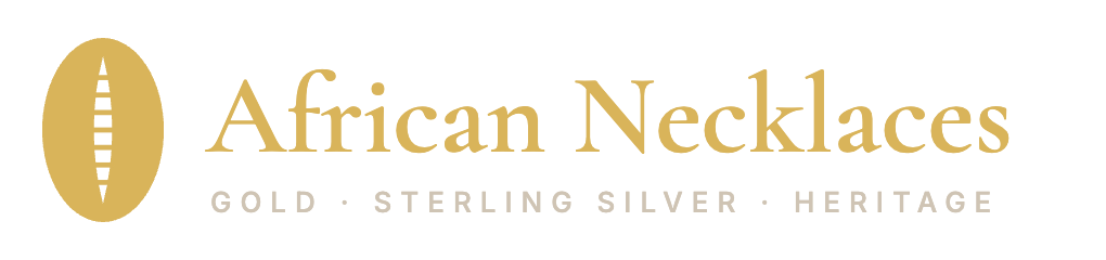 African Necklaces logo with gold cowrie shell