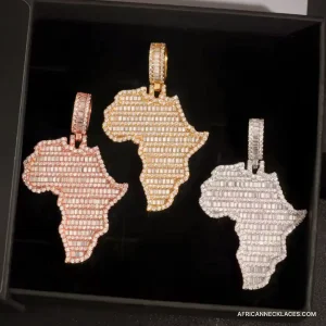 Baguette Moissanite Africa Map Pendant, 925 Sterling Silver