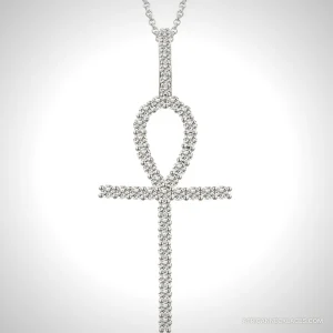 Dainty Moissanite Ankh Necklace, 925 Sterling Silver