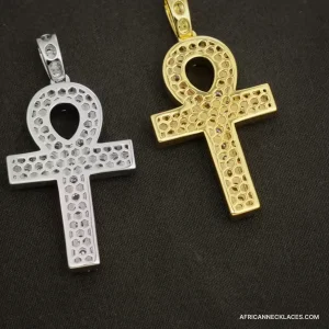 GRA Certified Moissanite Ankh Pendant, 925 Sterling Silver