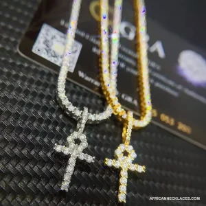 Iced Ankh Pendant with Tennis Chain, 925 Sterling Silver & Moissanite