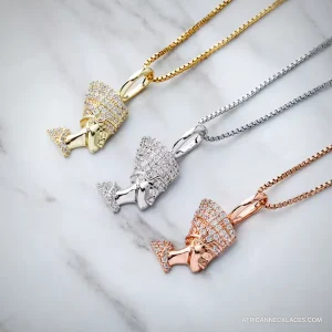 Iced Queen Nefertiti Pendant on Snake Chain, 925 Silver