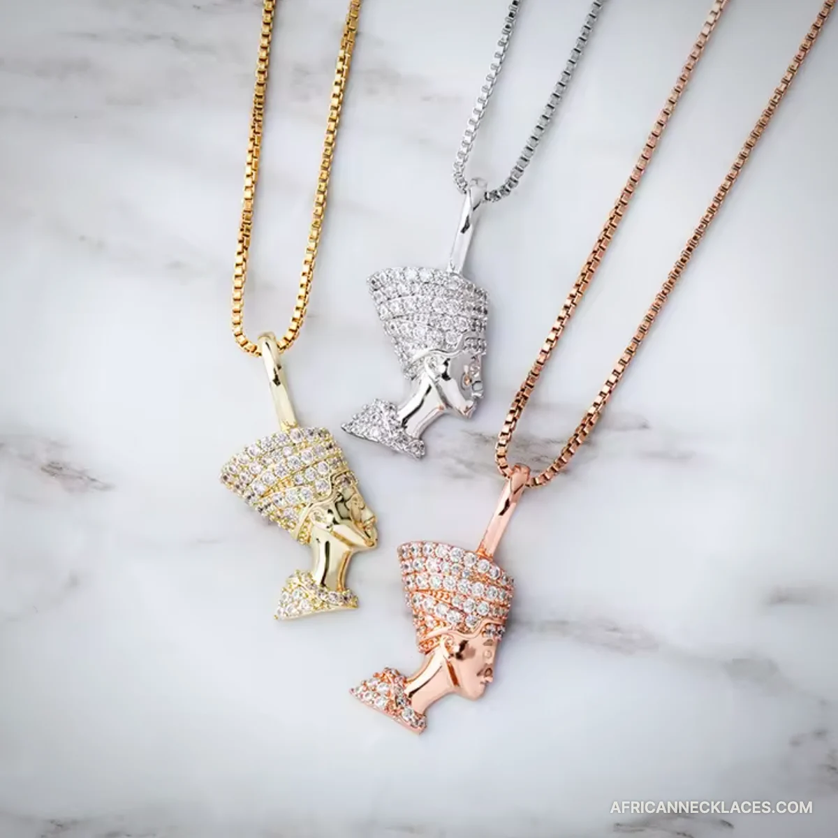 Iced Queen Nefertiti Pendant on Snake Chain, 925 Silver – view 4