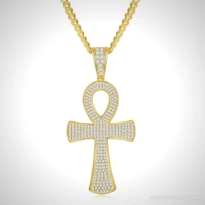 Pavé Moissanite Ankh Pendant Necklace, 925 Sterling Silver
