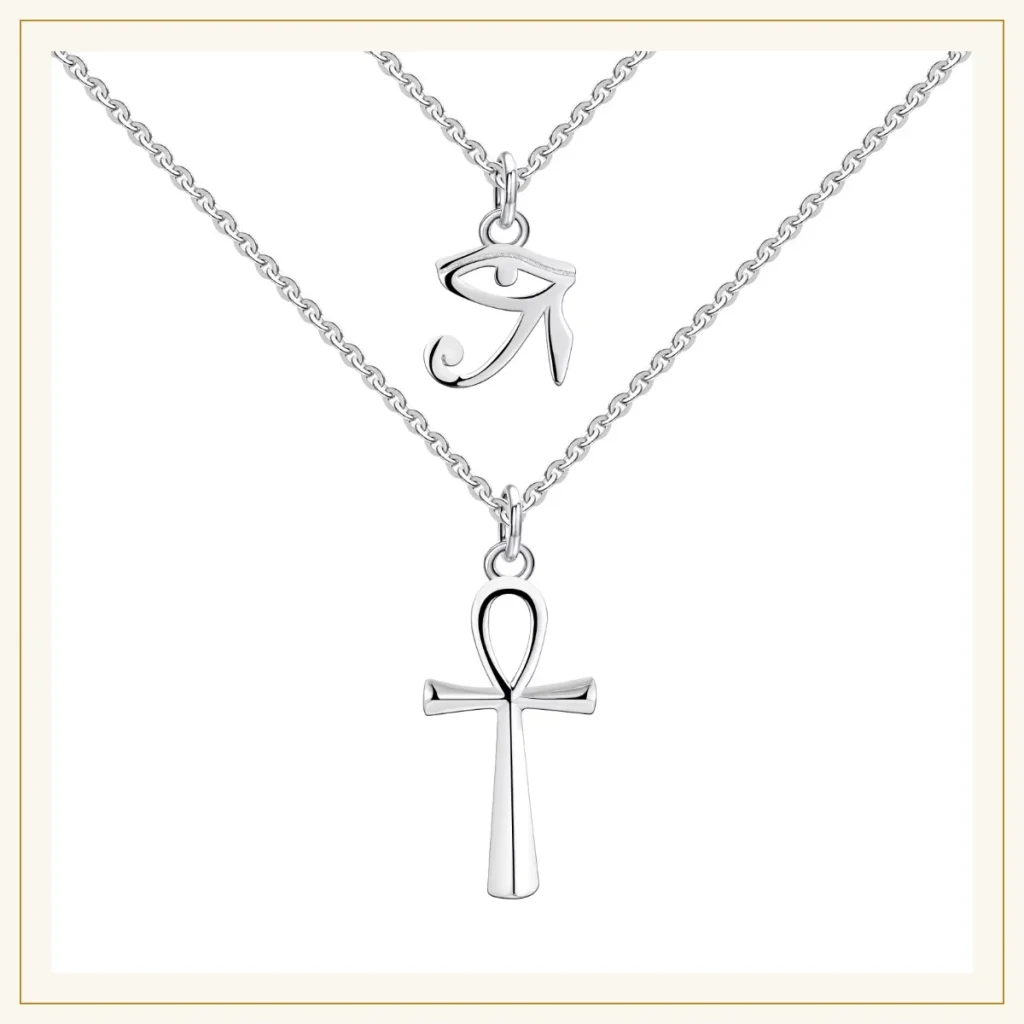 Sterling silver ankh and Eye of Horus layered necklace