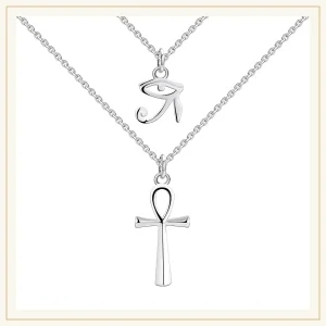 Sterling silver ankh and Eye of Horus layered necklace