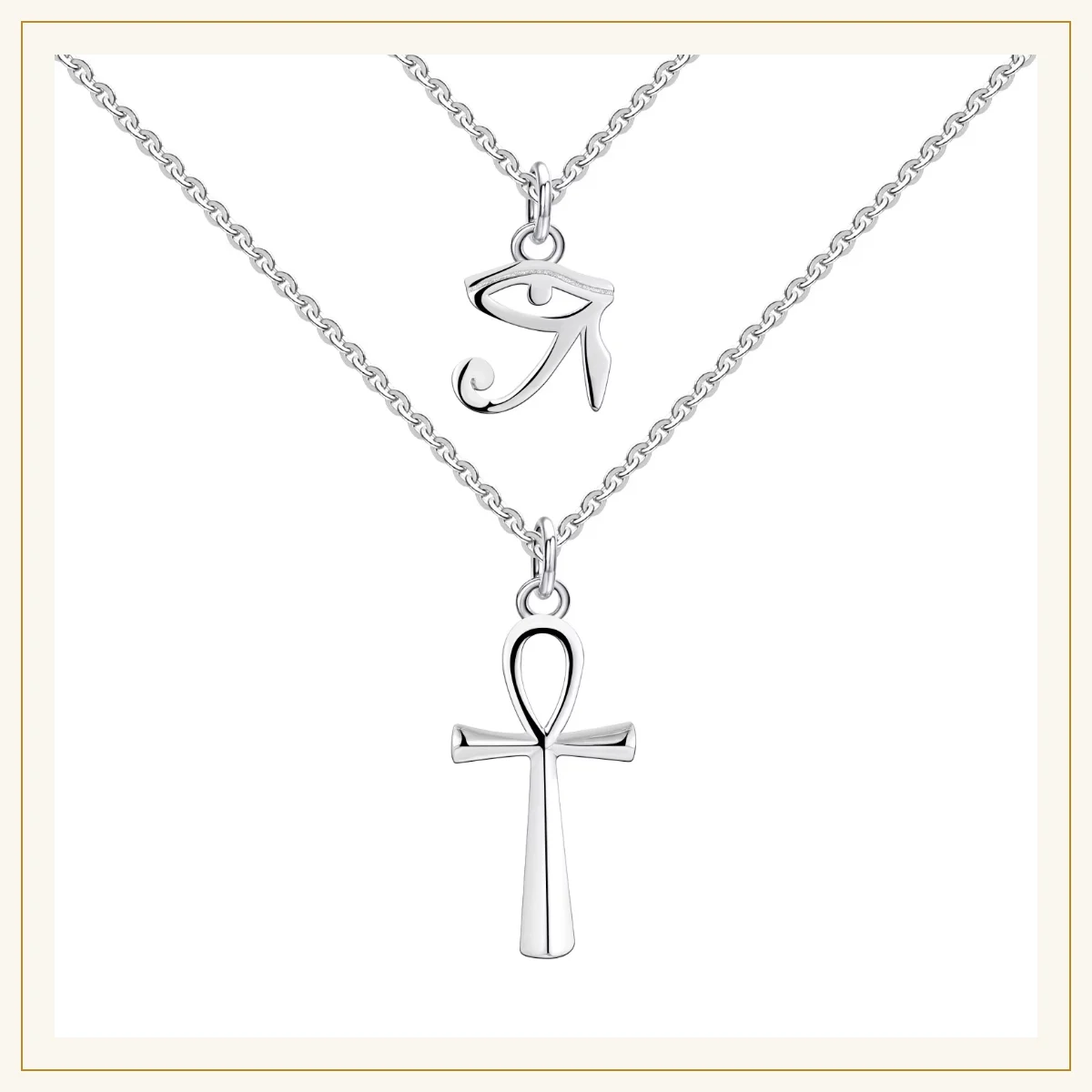 Sterling silver ankh and Eye of Horus layered necklace